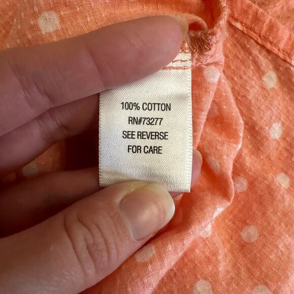 Croft & Barrow Women’s L Sleeveless Blouse Coral Pink White Polka Dot Cotton Top - Picture 5 of 6